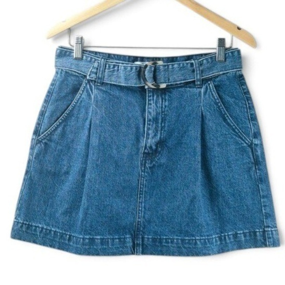 We The Free Denim Mini Skirt Women 30 Blue Belted Pleated